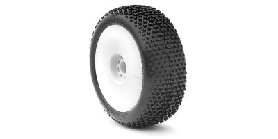 AKA I-Beam 1:8 Buggy Tyre Super Soft Longwear on white Evo Wheels (2)