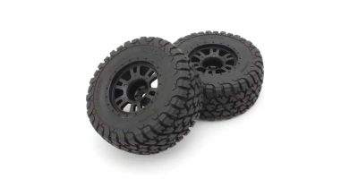 Pre-Glued Tyres on black wheels 2.4" (2) Kyosho Toyota Tacoma